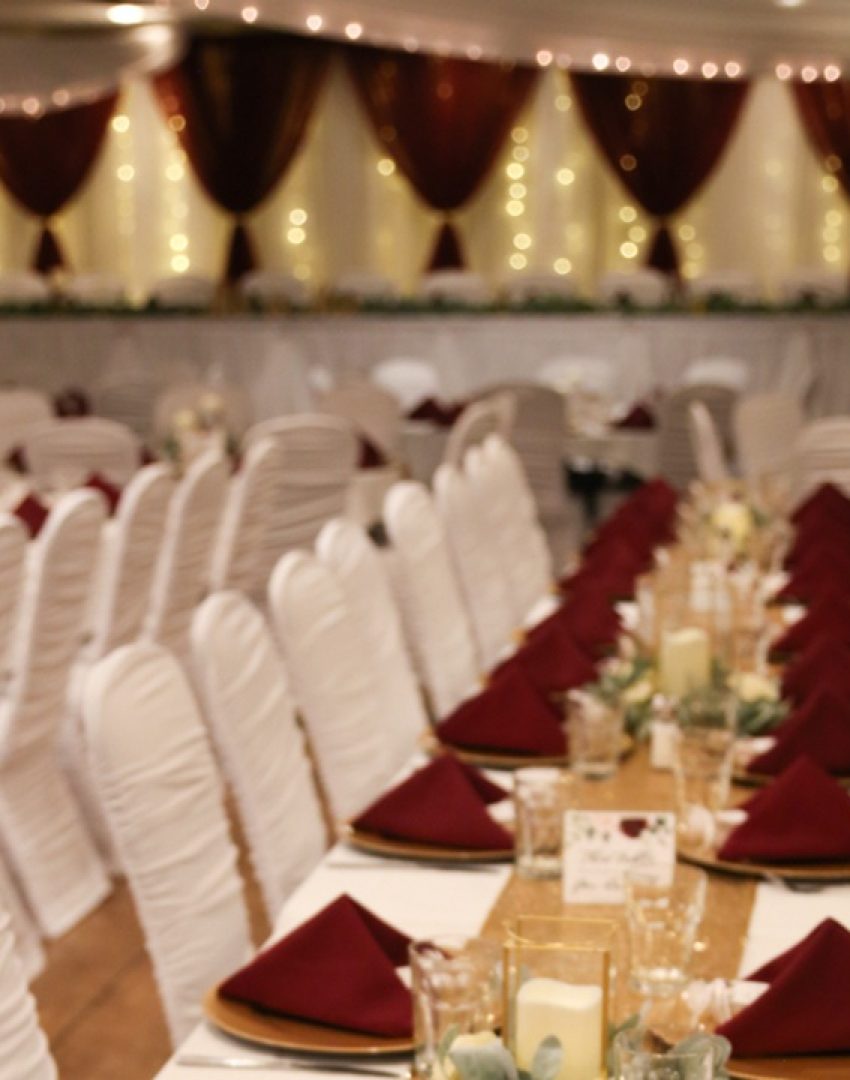 Wedding Set Up - Long Tables with Head Table in Background